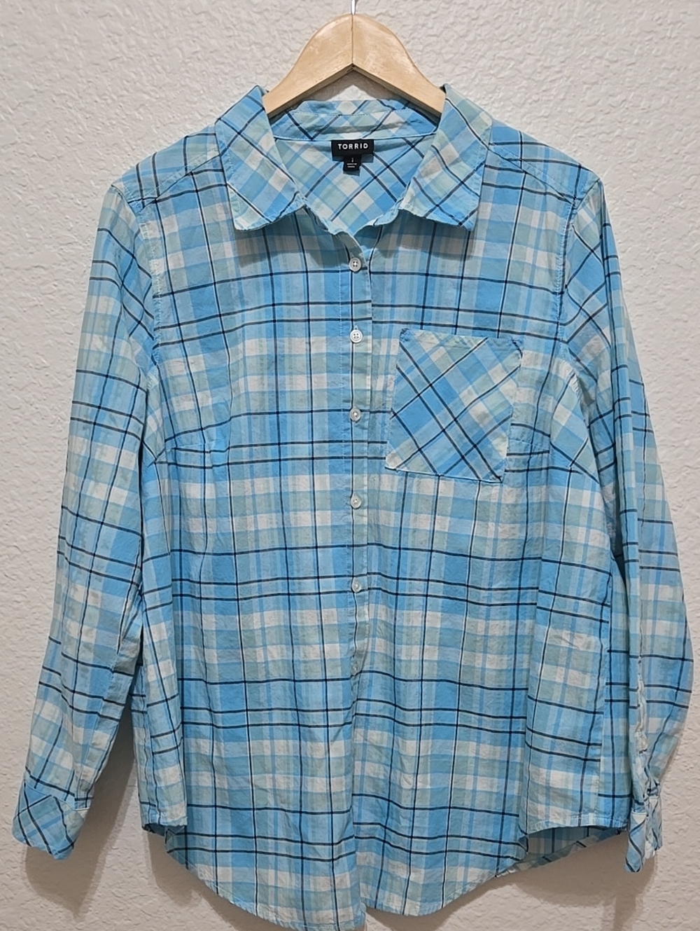 torrid Sky and White Plaid Button-Down Shirt